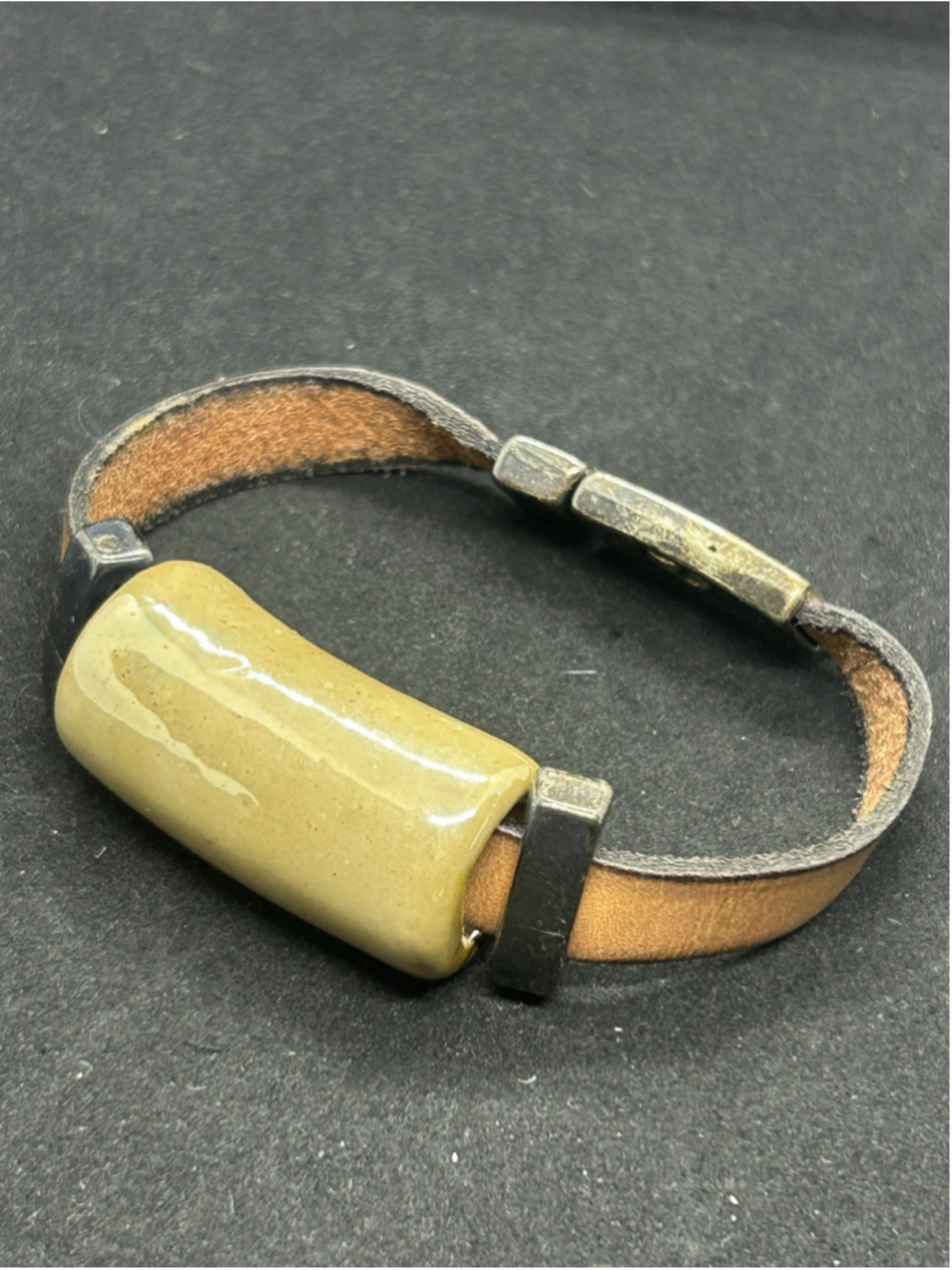 Women's Unbranded Leather and Ceramic Bead Bracelet, One Size, Tan/Beige